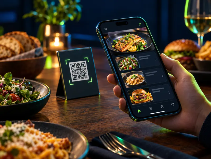 Celular escaneando código QR de un menú en restaurante