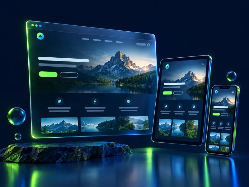 Sitio web responsivo en laptop, tablet y celular